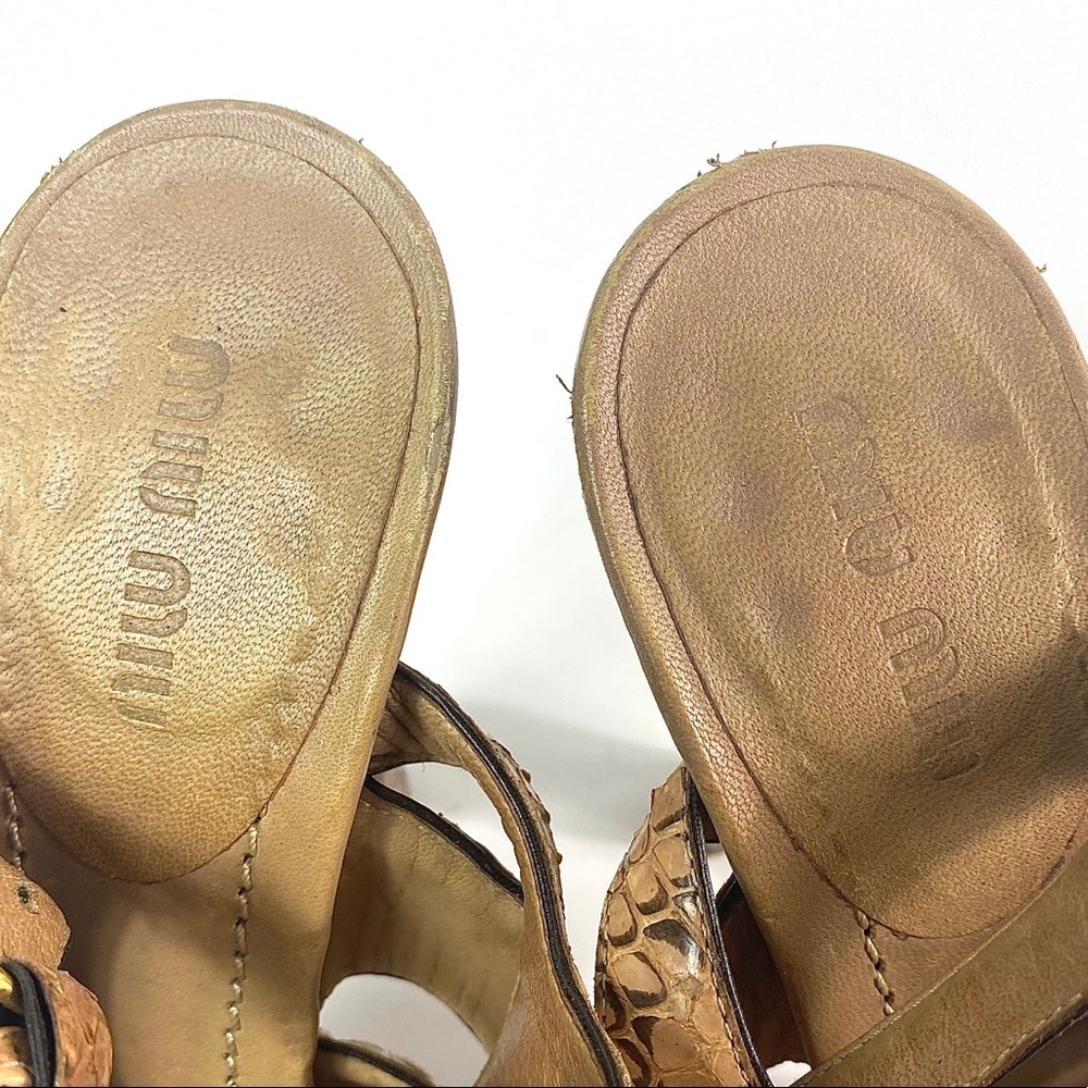 Miu Miu By Prada Blush Snakeskin Platform Sandals - image 6